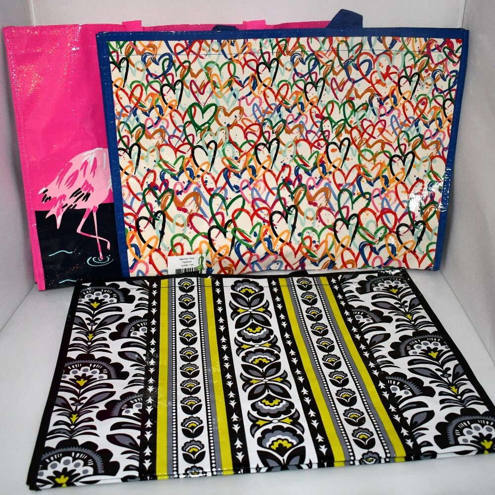 Vera Bradley Set of 3 Market Totes - 3 Patterns - Flamingo NWT Details:  Dimensi